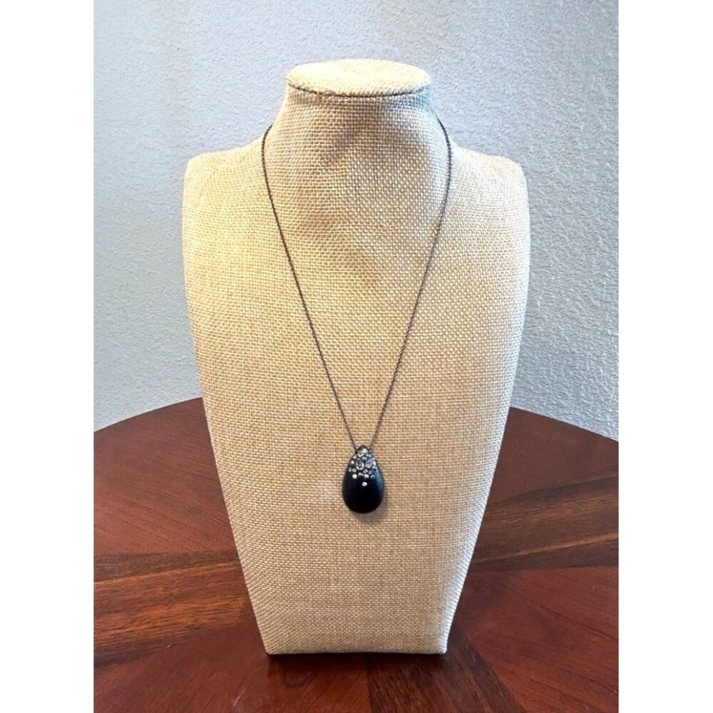 Alexis Bittar Encrusted Lucite Teardrop Pendant Necklace in Black